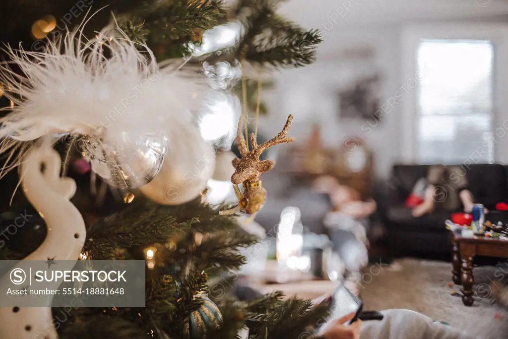 glittery reindeer ornament holiday tree