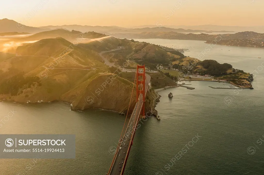 The Golden Light - Aerial Golden Gate Bridge San Francisco