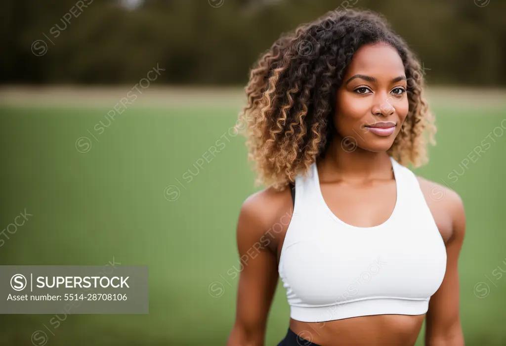 Portrait Afro American sporty woman training outdoors. Generative AI