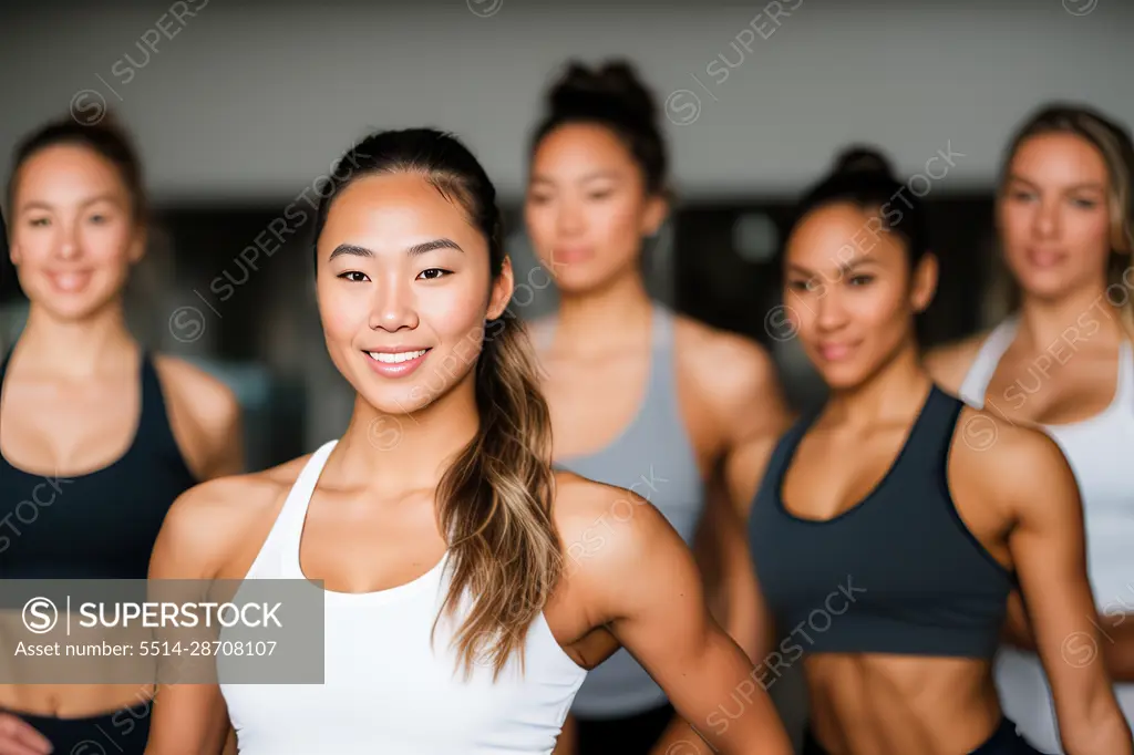 Women exercising in yoga class at gym. Generative AI