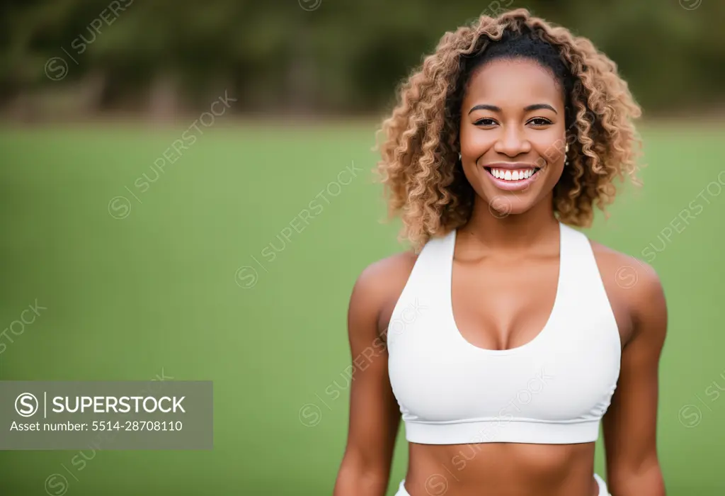 Portrait Afro American sporty woman training outdoors.  Generative AI