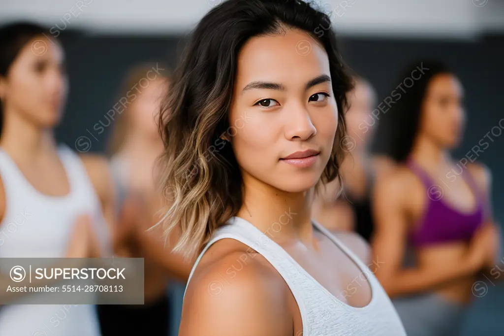 yoga training in progress in the gym.  Generative AI