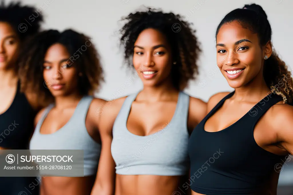 Cheerful female friends taking selife in yoga class. Generative AI