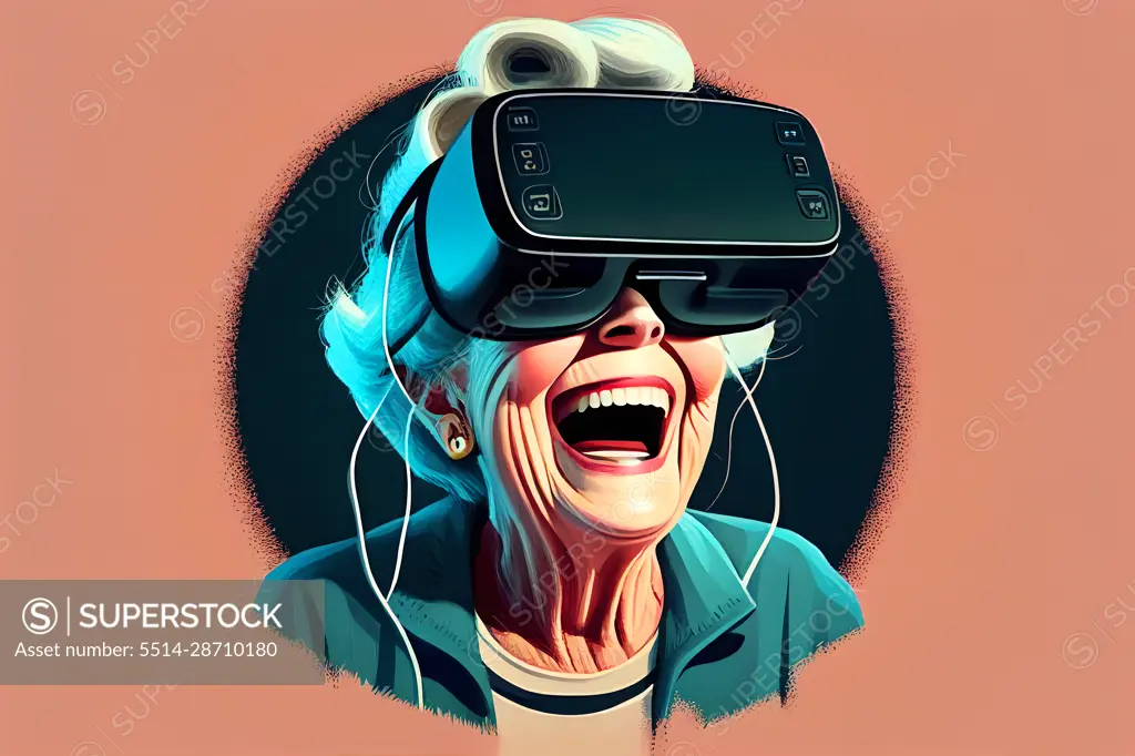 Happy íÉÇà-∫ woman in VR headset glasses.  AI Generative