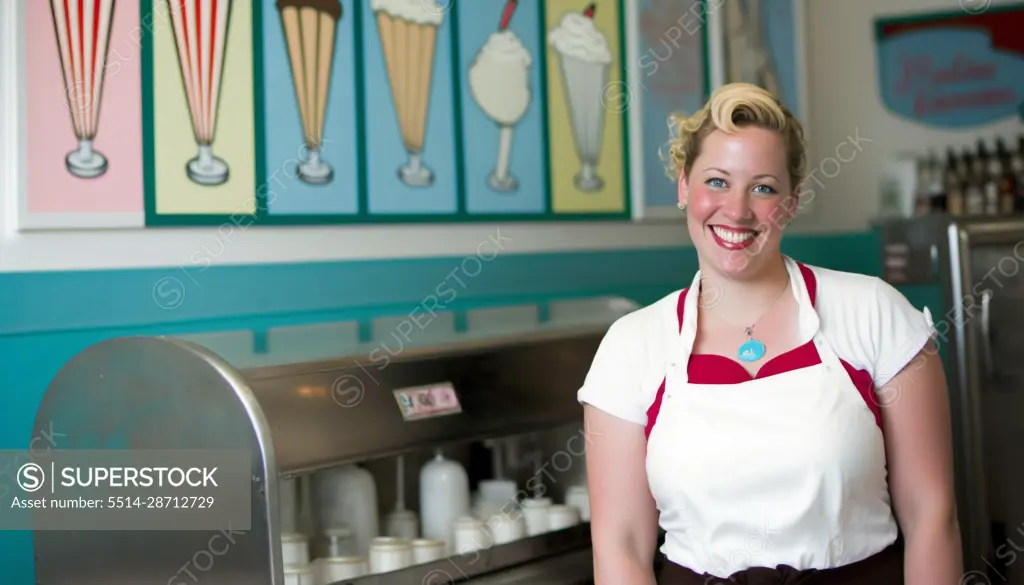 Image AI. Portrait of a Ice cream shop owner with big smile