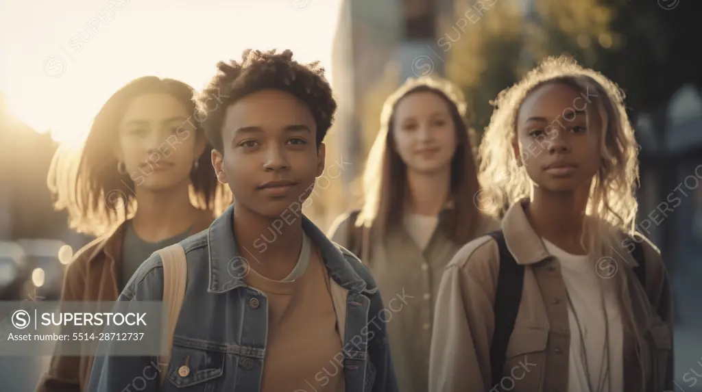 Image Generated AI. Small group of teenagers multiethnic