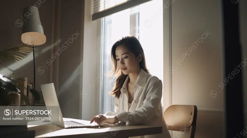 Image Generated AI. Entrepreneur asian woman working at home