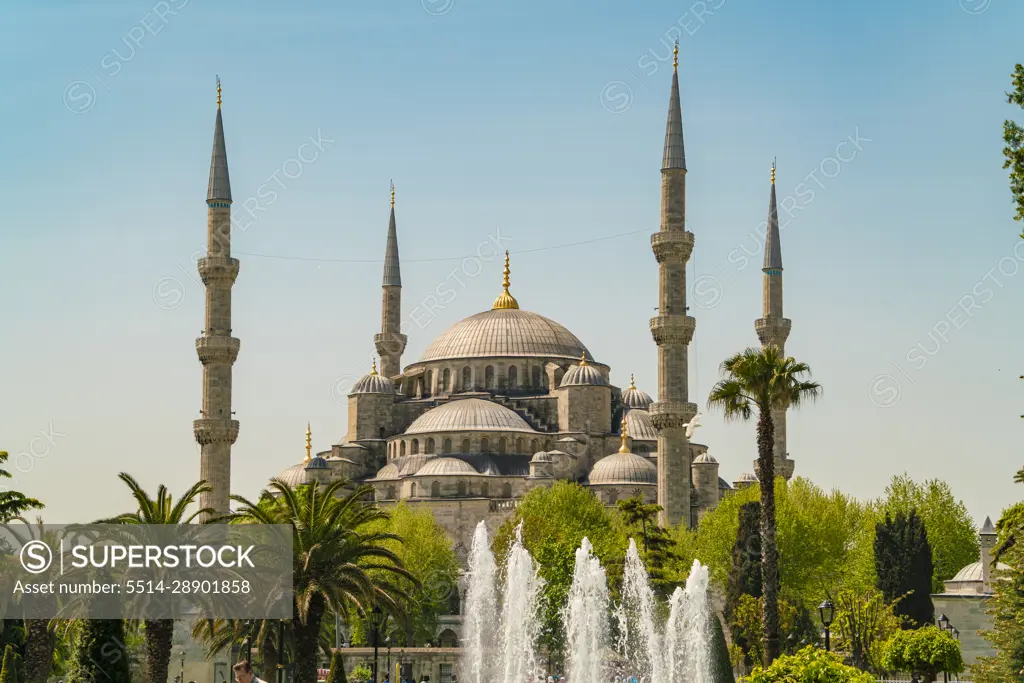 Sultan Ahmet mosque with blue sky, Istanbul Turkey