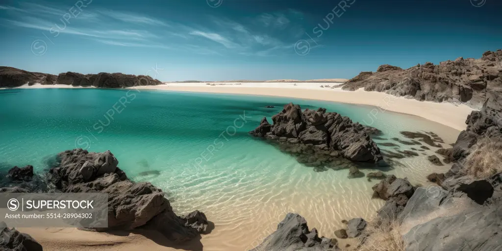 View of beautiful tropical beach with turquoise water. AI Generative