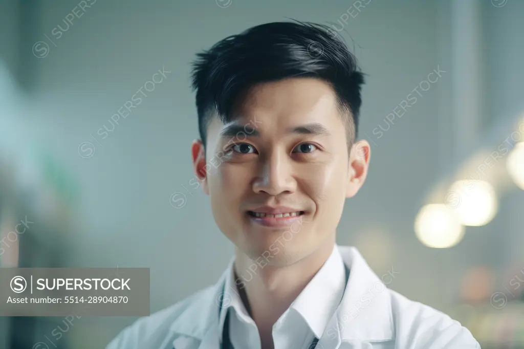 Young asian male scientific in laboratory. Generative AI.