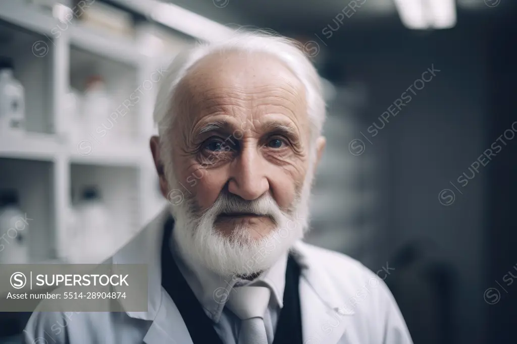 Senior caucasian male scientific in laboratory. Generative AI.