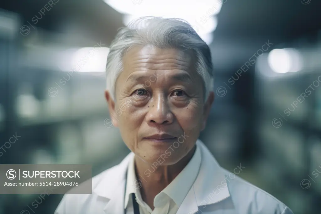 Senior asian male scientific in laboratory. Generative AI.