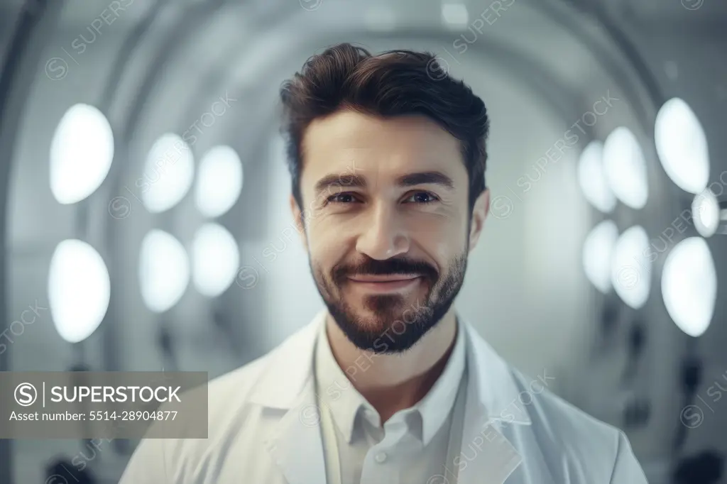 Young caucasian male scientific in laboratory. Generative AI.