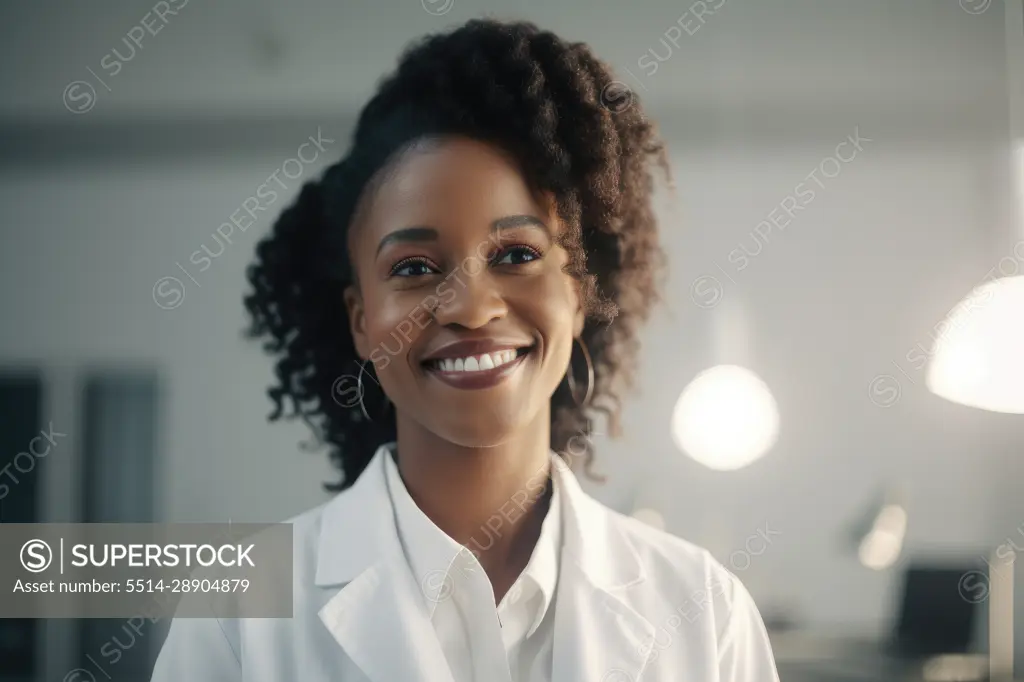 Young african female scientific in laboratory. Generative AI.