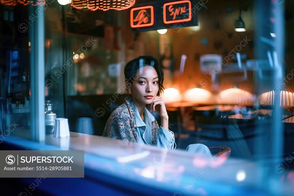 An outdoor window of a coffee shop. Generative AI