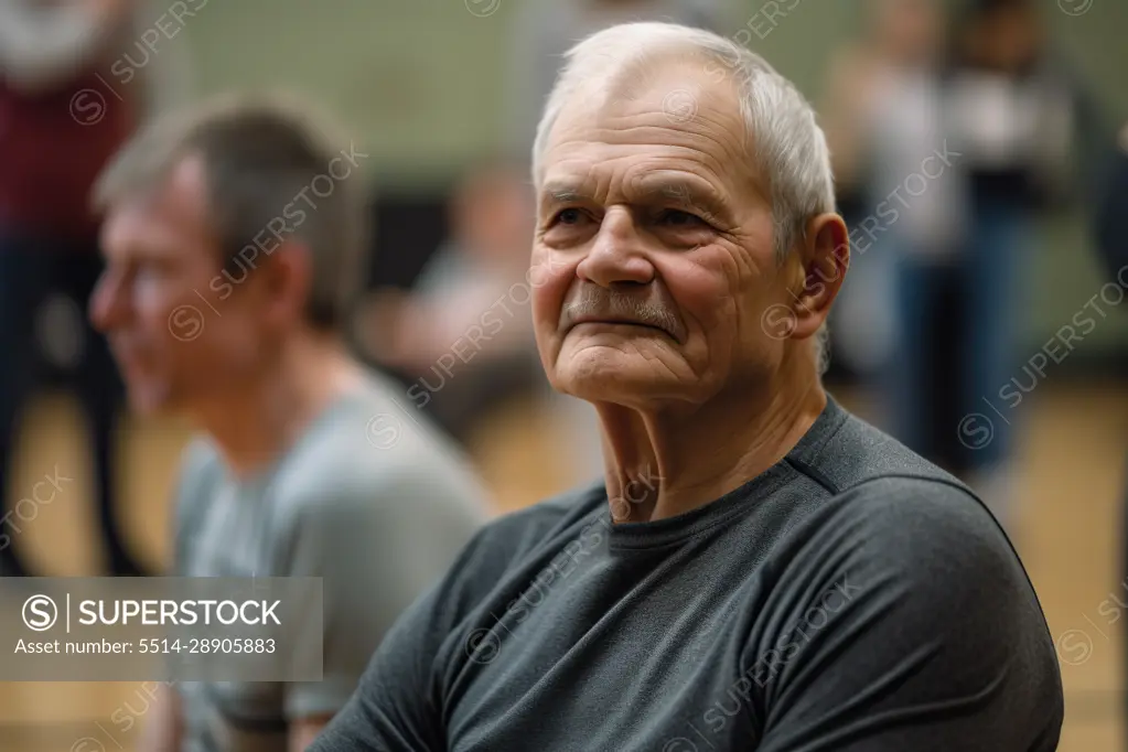 Older man enjoying his free time in a gym. Generative AI