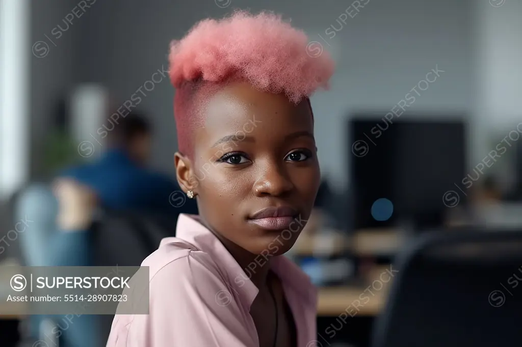 Trendy young black woman looking at camera. Generative AI