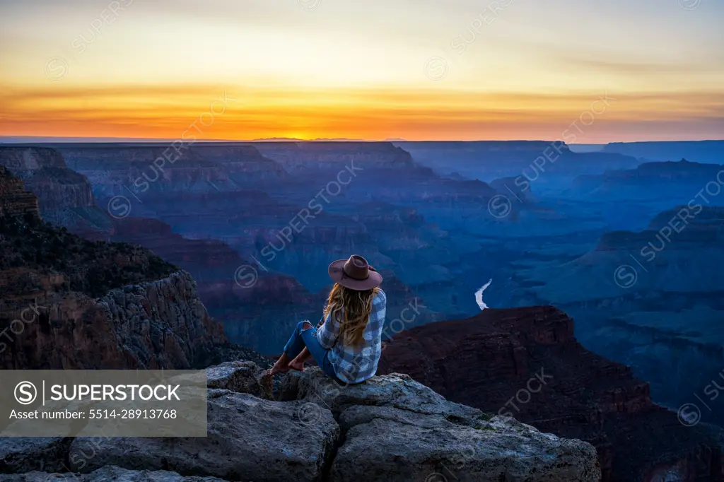 Woman Watching the Sunset in Grand Canyon