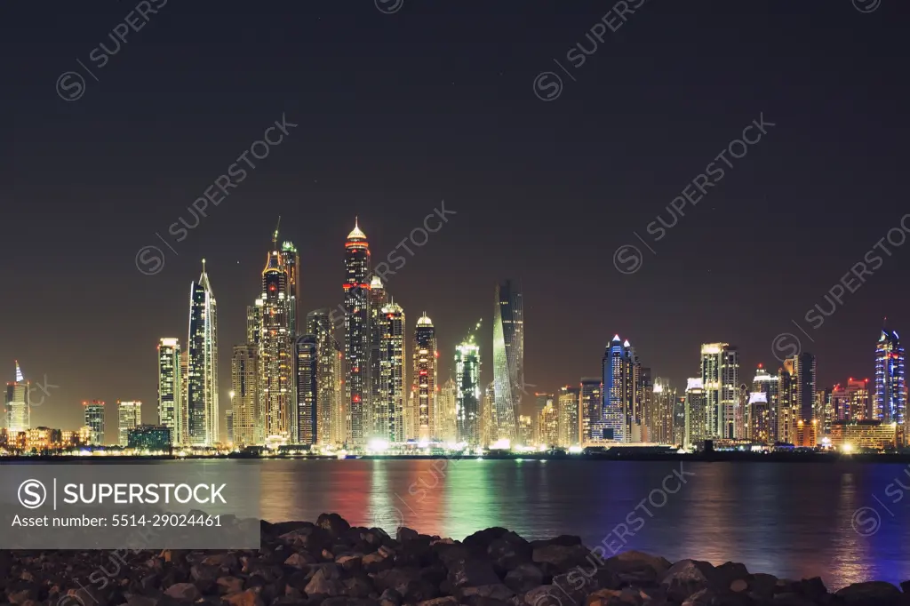 Dubai Marina evening skyscrapers view