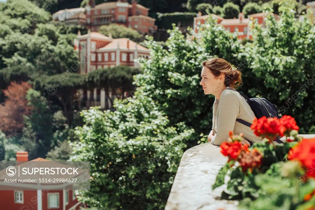 Young woman tourist enjoying the view in Sintra, Portugal