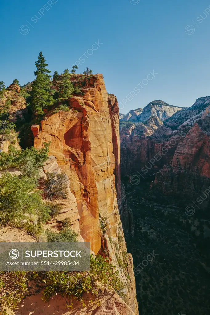 Views of Zion Park mountains from Angel's Landing during summer.