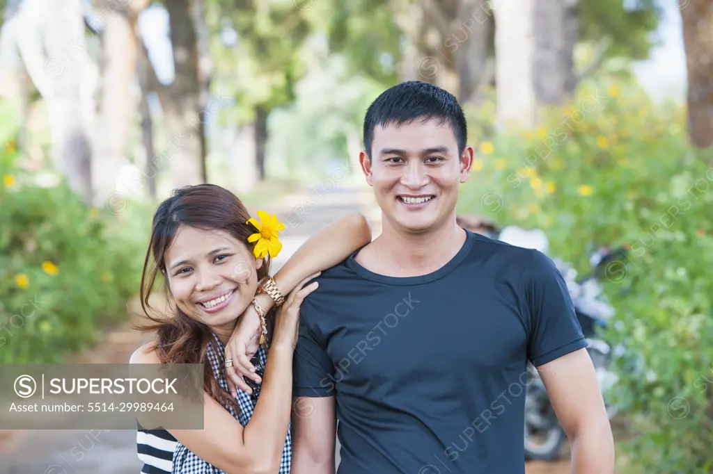 modern day Vietnamese couple in rural Vietnam