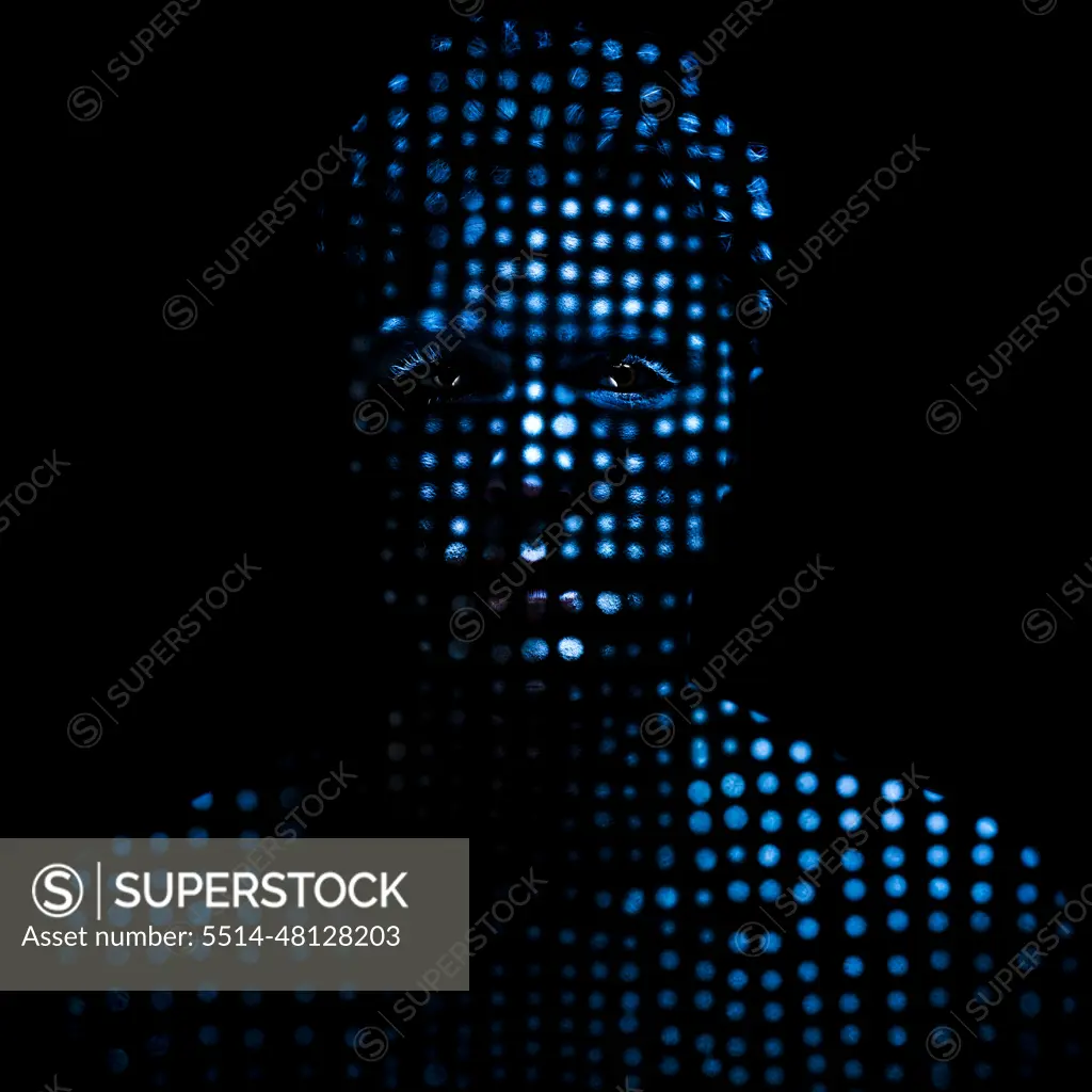 Portrait of a man made by blue dots