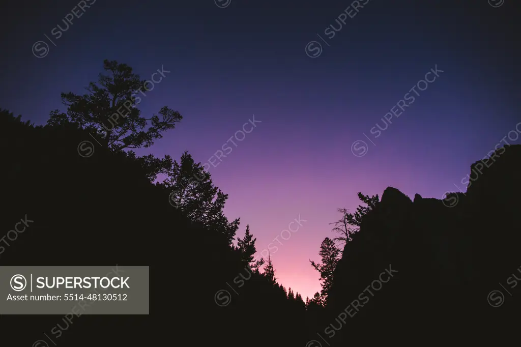 Perfect magenta and blue hues fill the sky during blue hour.