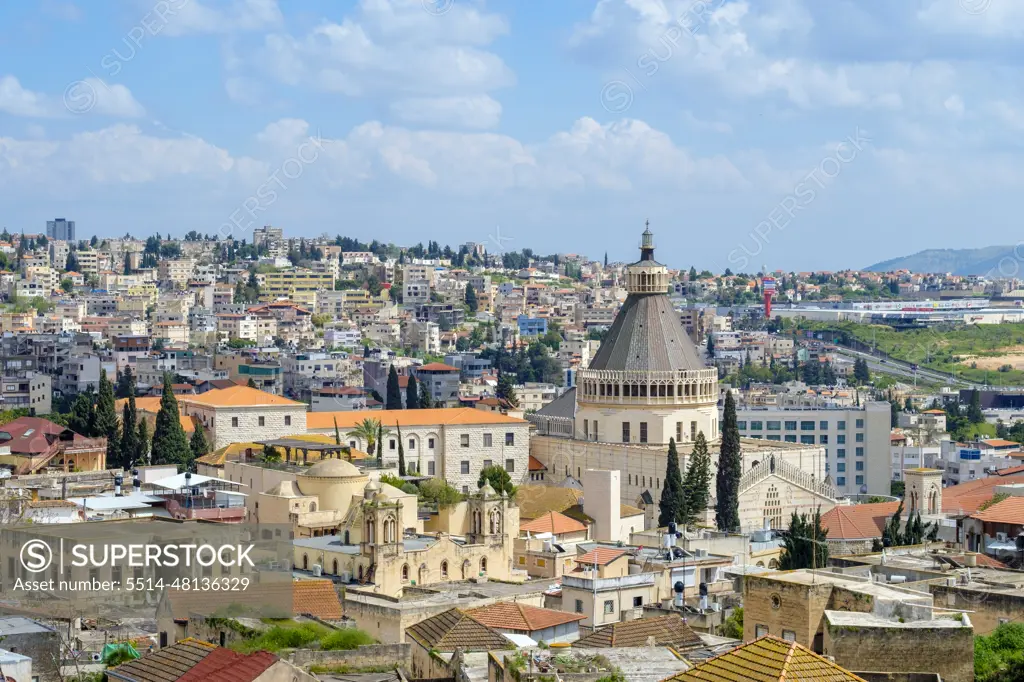 Basilica of the Annunciation, view of Nazareth, Israel.