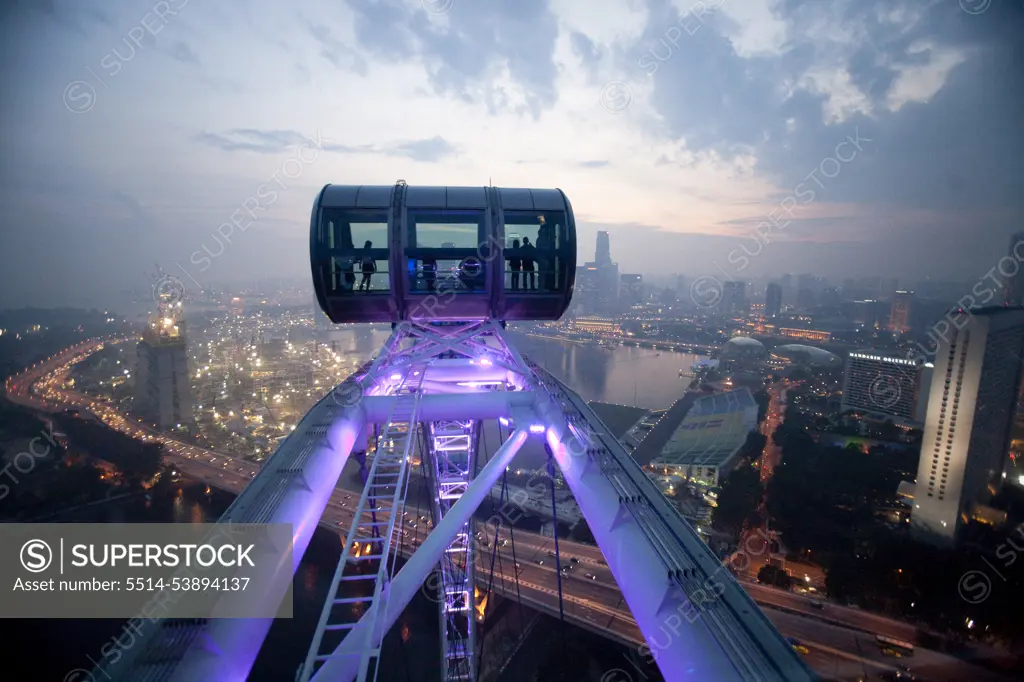 The Singapore Flyer, a 42 story high observation wheel, built to give tourists a 360 degree view of Singapore during a 30 minute