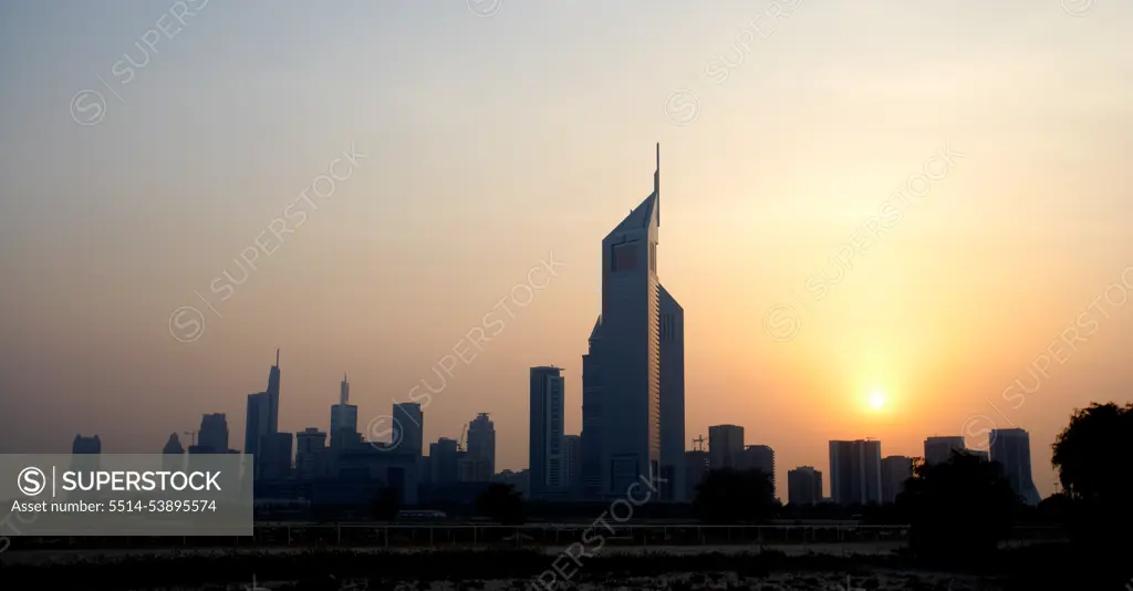 The city of Dubai at sunset