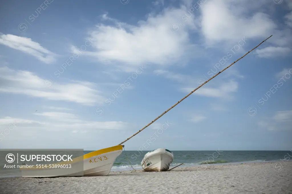 Two boats at the beach in Ceselt¢¬¬àÉ¬¨n, Yucatan, Mexico.