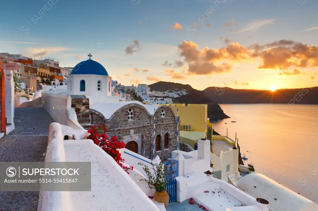 View of Oia village on Santorini island in Greece.