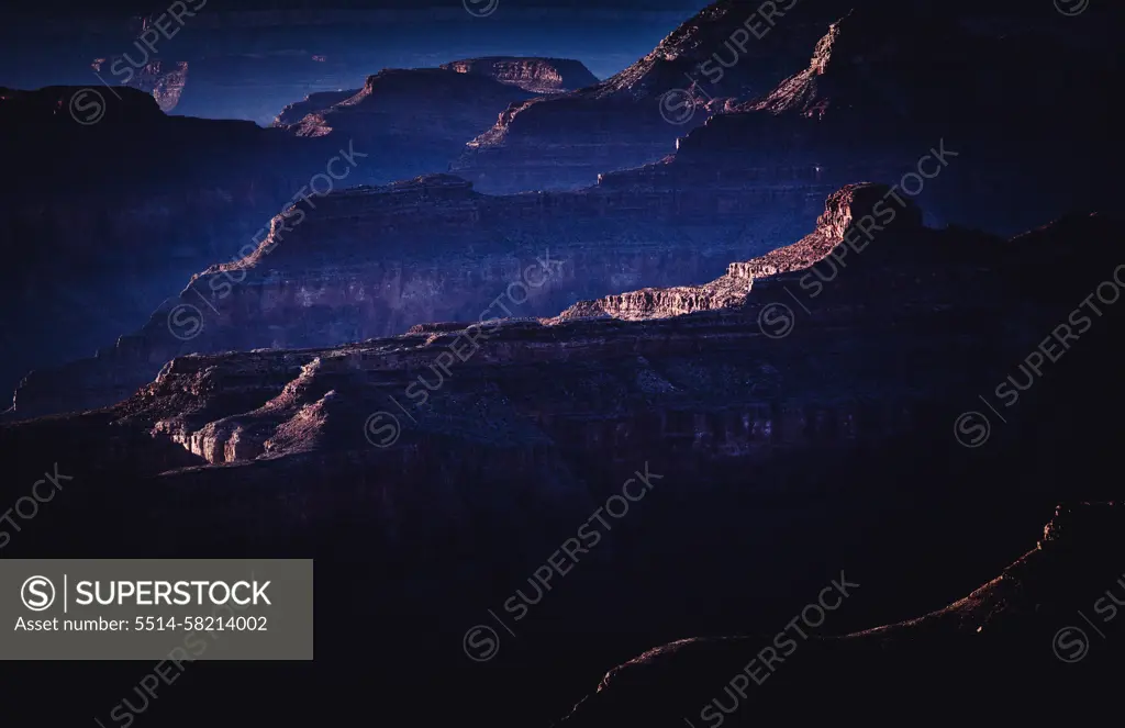 Ridges and valleys of Grand Canyon National Park, Arizona at sunset