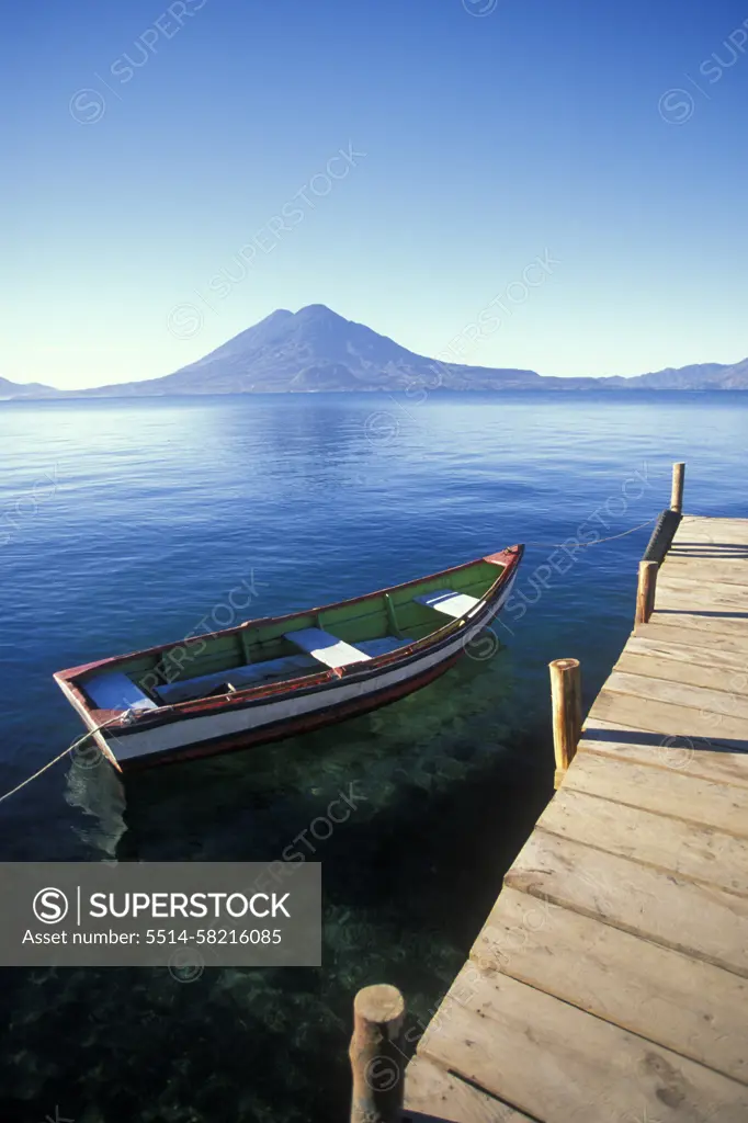 Rowboat at dock, Lake Atitlan, Guatemala.