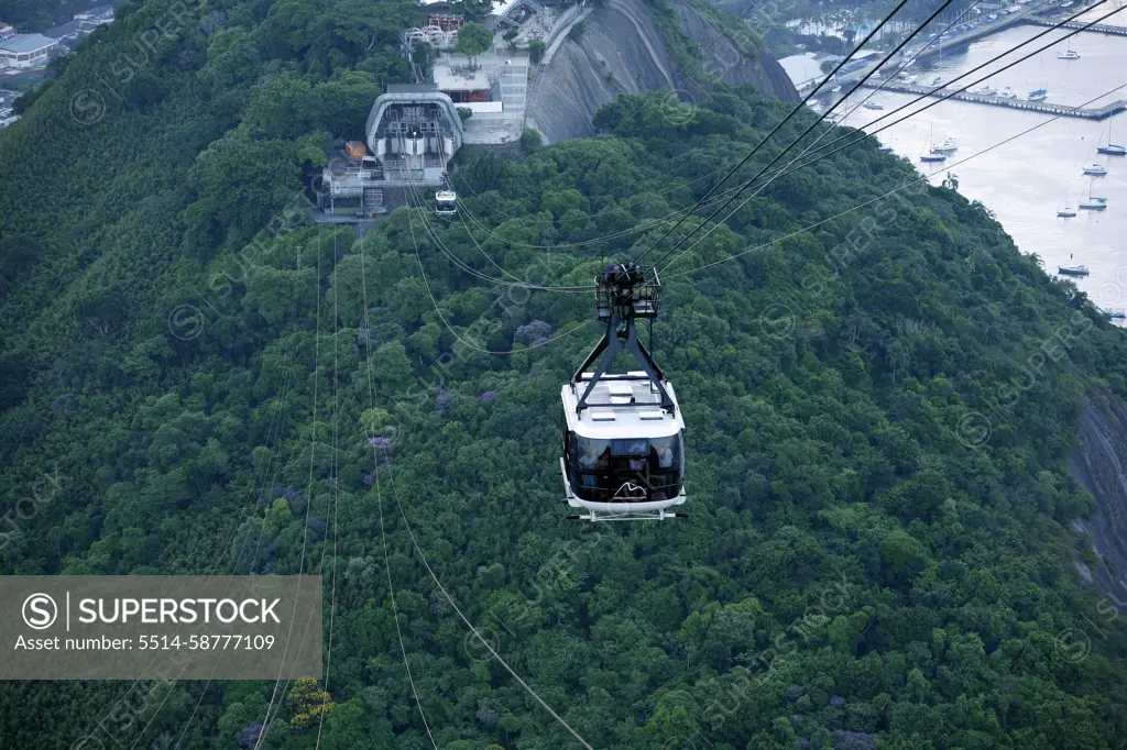 Cable cars at the Pao Asucar or Sugar loaf mountain, Rio de Janeiro, Brazil.