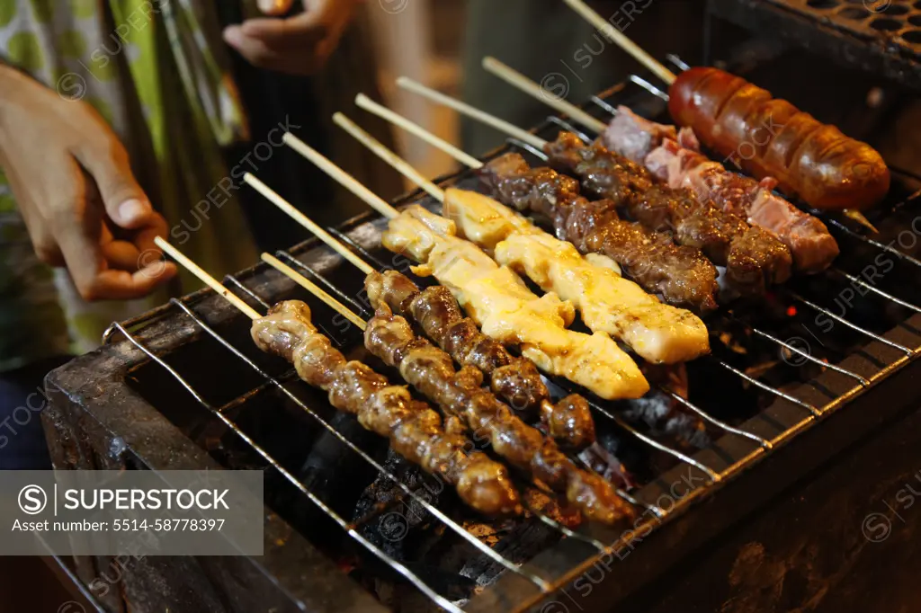 Grilled meat, Street food, Olinda, Pernambuco, Brazil.