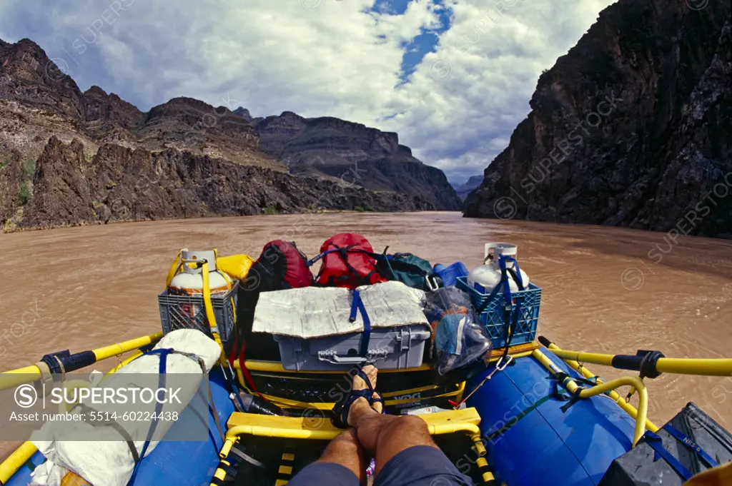 Point of view from raft going down river, Grand Canyon, Arizona.