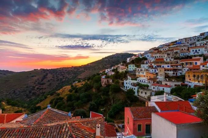 View of Ioulida village on Kea island in Greece.