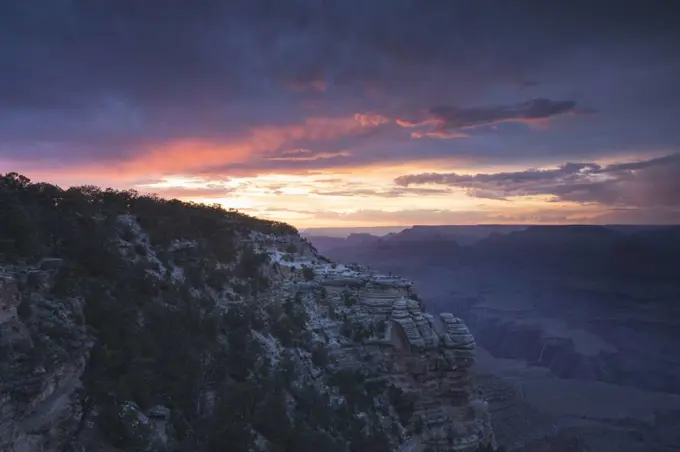 Sunset in Grand Canyon with red sky