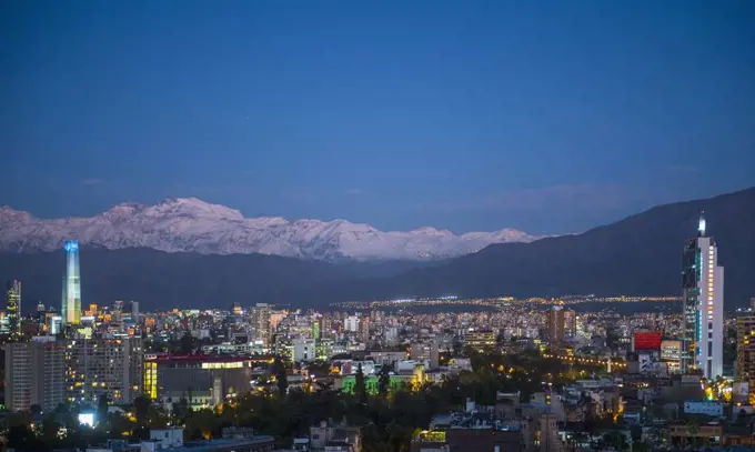 elevated view of Santiago de Chile in the evening