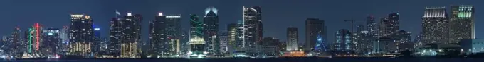 San Diego skyline night panorama