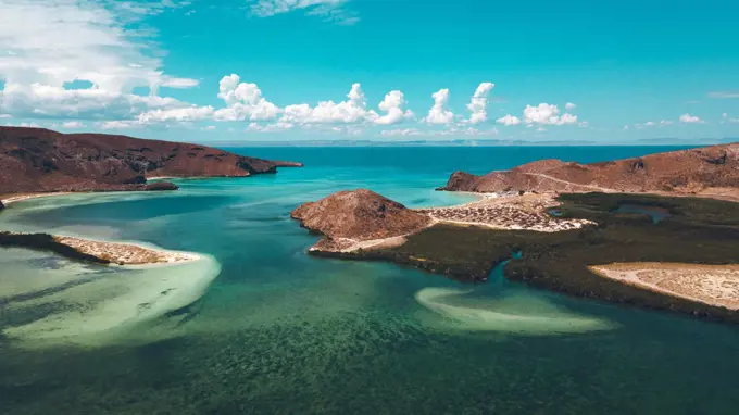 Aerial View of tropical beach in Mexico Balandra Drone