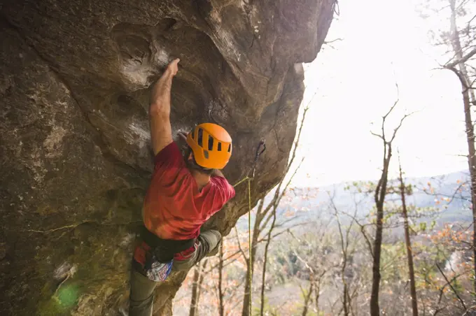 Male Lead Climber at Rumney New Hampshire in Autumn