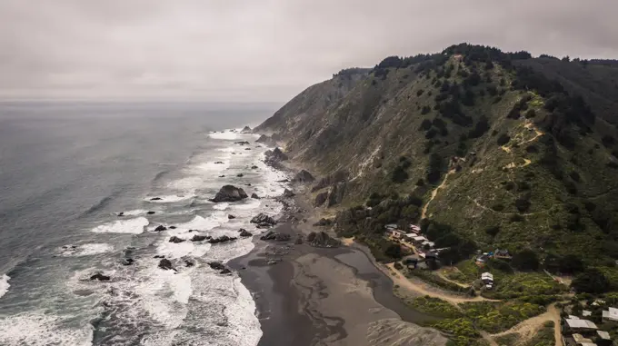 Aerial View of the Rocky Coastline of Puertecillo, Chile