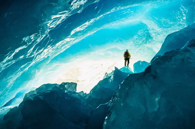 Exploring Inside A Glacier Ice Cave In Alberta