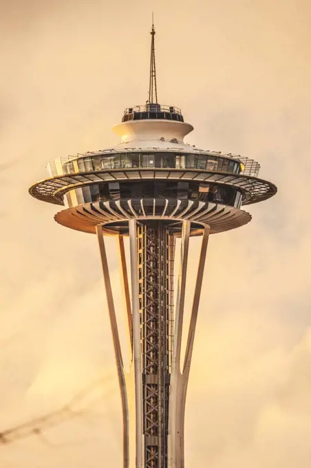 Space Needle Close Up At Sunset