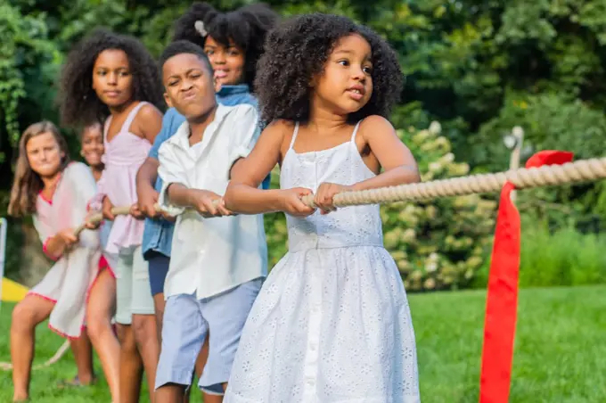 Tug of war with children