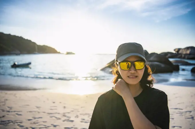 Beautiful woman on the beach at the Similan islands in Thailand