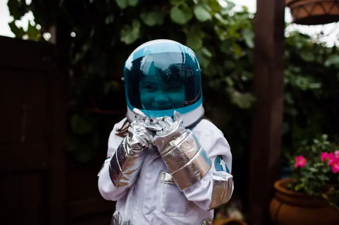 Six Year Old Girl Dressed as Astronaut for Halloween in San Diego